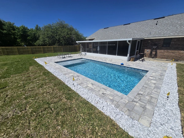 Custom travertine deck and spa